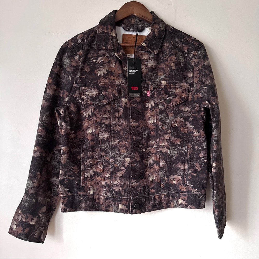 LEVI'S Men's Brown Leaf Camo Trucker Jean Jacket - HTF - Picture 2 of 6